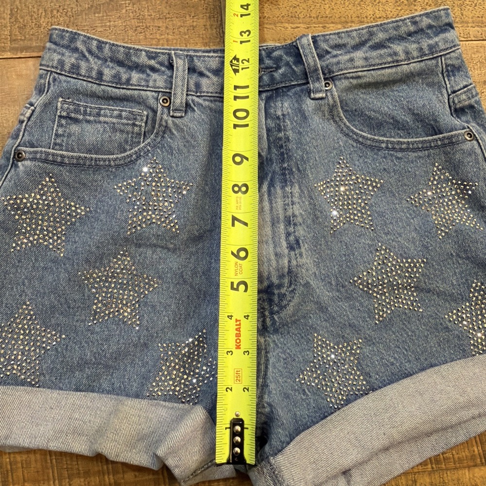 Hot Topic Blue Denim High Waisted Shorts Rhinestone Stars Junior's Size 5 (27"W) - Picture 13 of 16
